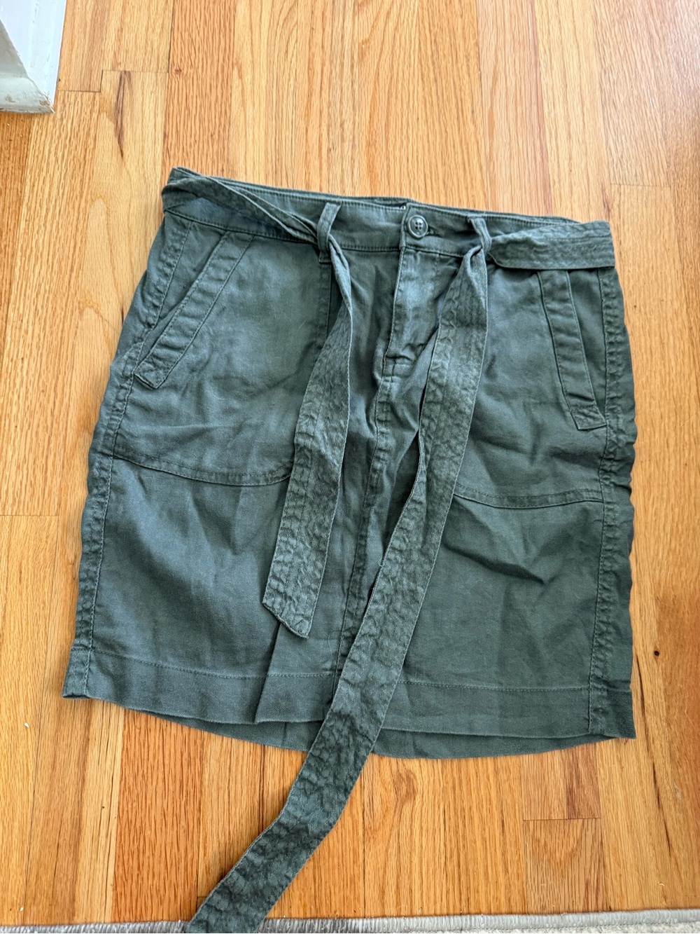 Liverpool Olive Green Tie-Waist Mini Skirt